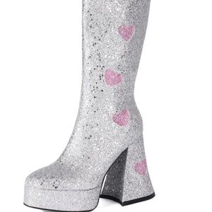 Platform Glitter Sequin Heart Mid-Calf Boots